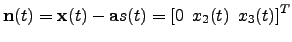 $ {\mathbf{n}}(t) =
{\mathbf{x}}(t)- {\mathbf{a}}s(t) = \left[ 0 \phantom{o} x_2(t) \phantom{o} x_3(t) \right]^T$