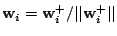 $ \mathbf{w}_i = \mathbf{w}_i^+/\vert\vert\mathbf{w}_i^+\vert\vert$