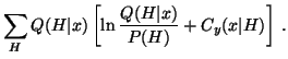 $\displaystyle \sum_H Q(H \vert x) \left[\ln \frac{Q(H \vert x)} {P(H)} + C_y(x \vert H) \right] \, .$