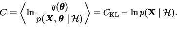 \begin{displaymath}C = \left< \ln \frac{q(\boldsymbol{\theta})}{p(\boldsymbol{X}...
...\right> = C_{\mathrm{KL}}- \ln
p(\mathbf{X}\mid \mathcal{H}).
\end{displaymath}