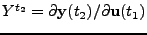 $ Y^{t_2} = \partial \mathbf{y}(t_2) / \partial \mathbf{u}(t_1)$